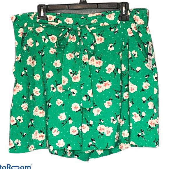 Maison Jules Petal Flurry Self Tie Green Floral Shorts NWT size XXL - Picture 2 of 8